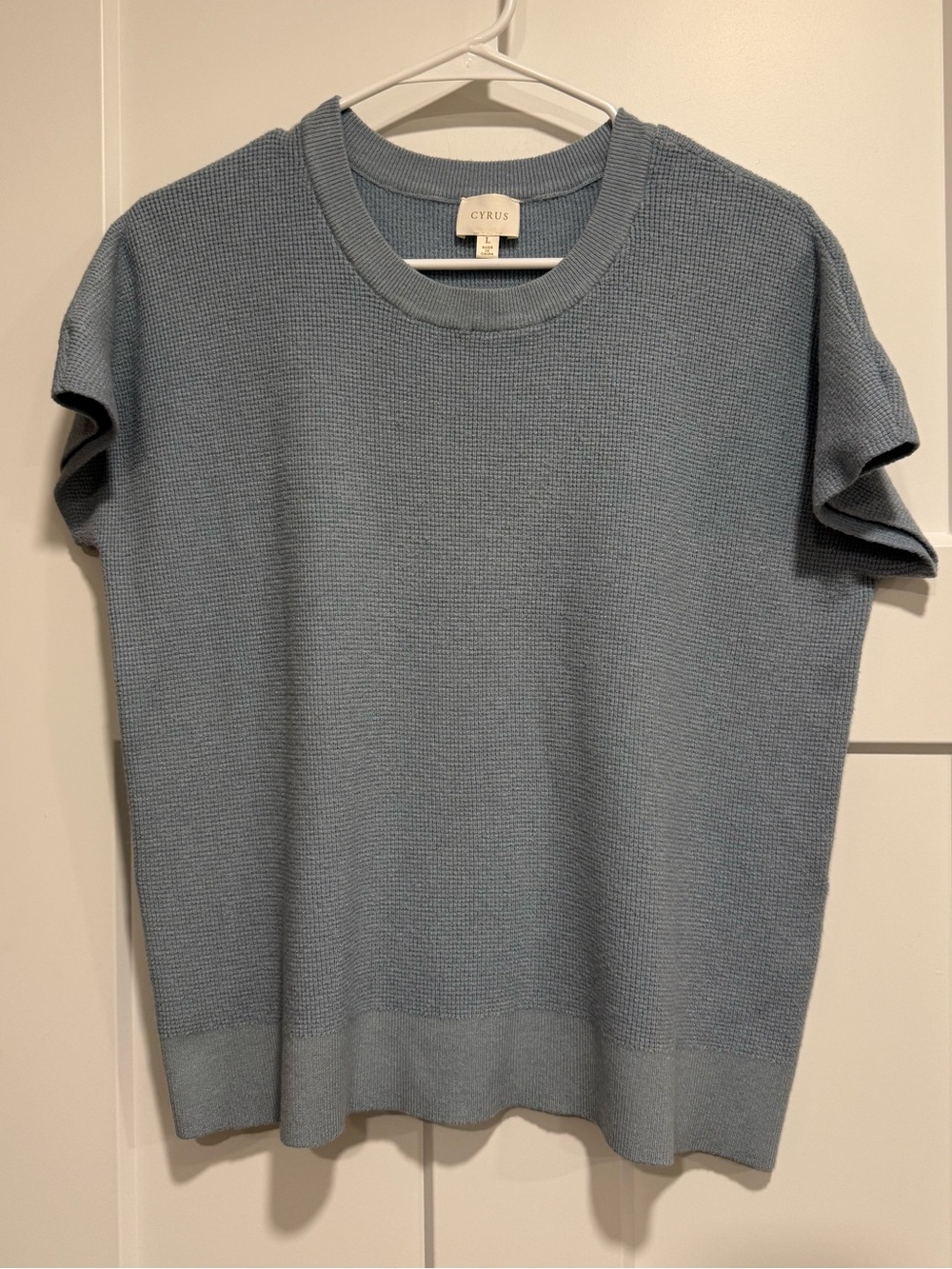 Cyrus Textured Waffle Knit Short Sleeve Top Blue Gray Size L